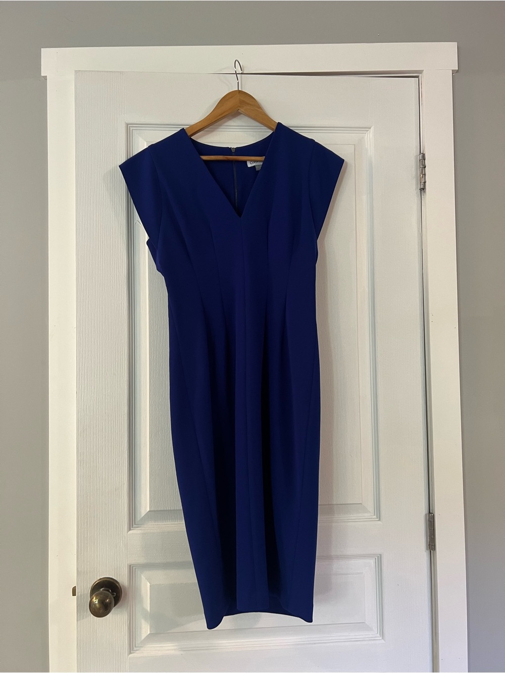 Calvin Klein Cobalt Blue V-Neck Midi Corporate Work Dress